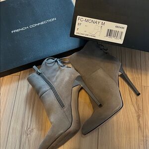 French Connection Grey Suede Pointed-Toe Stiletto Ankle Booties